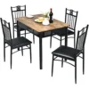 3/5PCS Dining Set Wood Metal Table & 2/4 Chairs Kitchen Breakfast Furniture for Home, Indoor & Outdoor