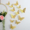 New Hollow 3D Butterfly Wall Stickers 3 Layers Gold RoseGold Decorative Butterflies for Wedding Birthday Party Decoration 12pcs