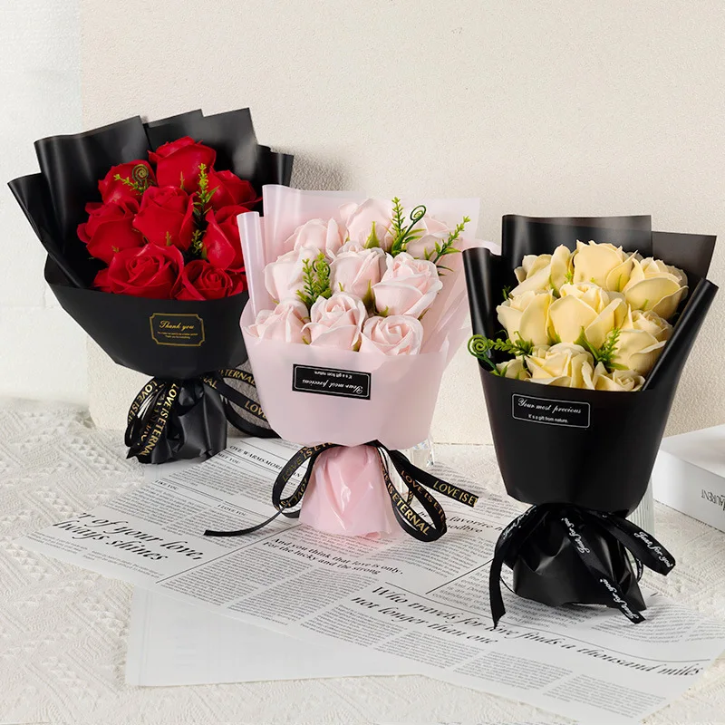 9 Heads Soap Flower Rose Bouquet Artificial Flower for Christmas Wedding Birthday Party Valentine’s Day DIY Gift Home Decoration