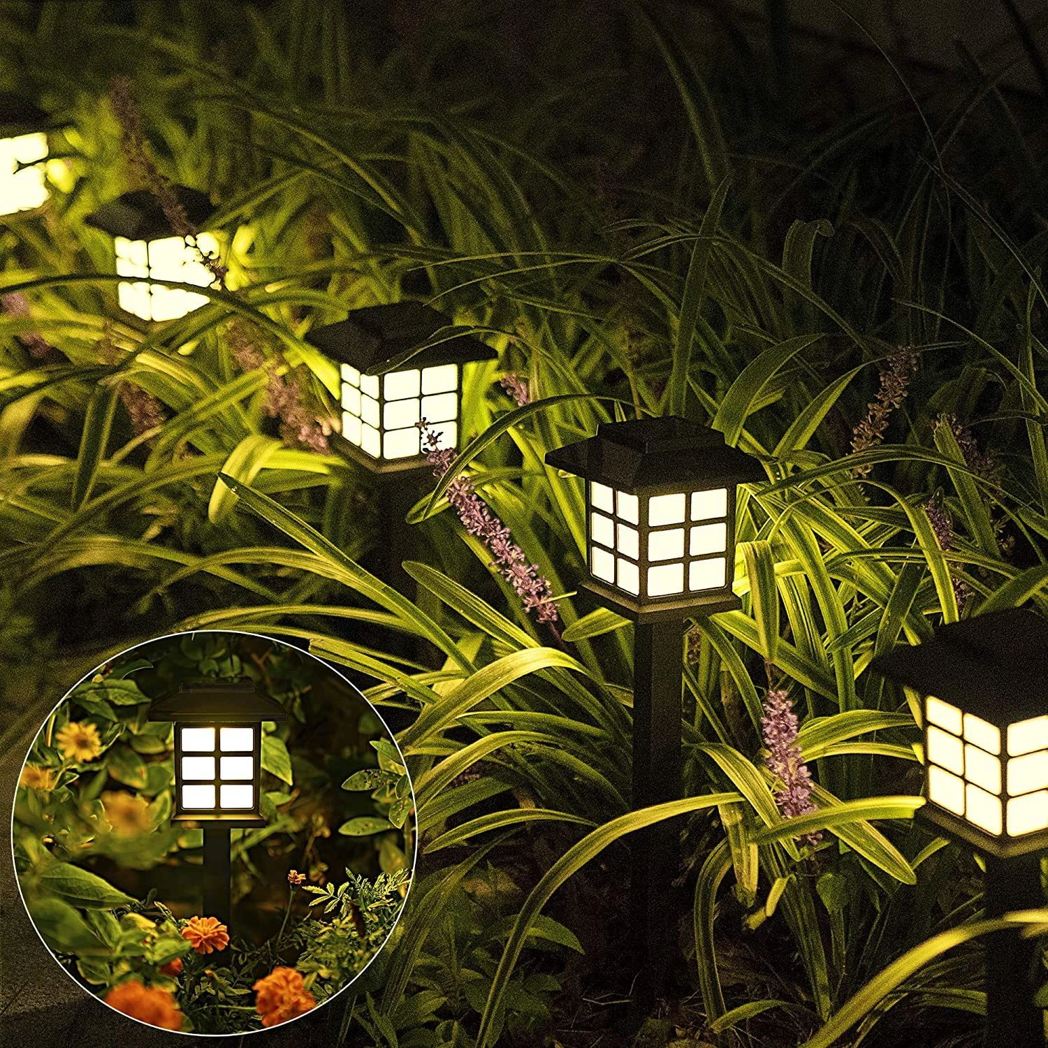 Solar LED Lawn Lamp Waterproof Outdoor Pathway Lights Lantern Garden Lighting Solar Powered Landscape Decoration for Walkway