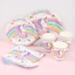 Rainbow Unicorn Disposable Tableware Happy 1st Birthday Party Decorations Kids Favors Gifts Unicorn Baby Shower Girls Supplies